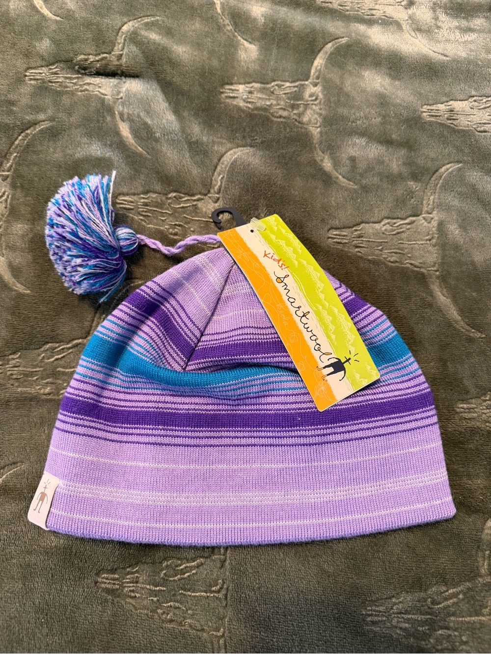 Smartwool Kids Lavender and Blue Striped Pom Beanie